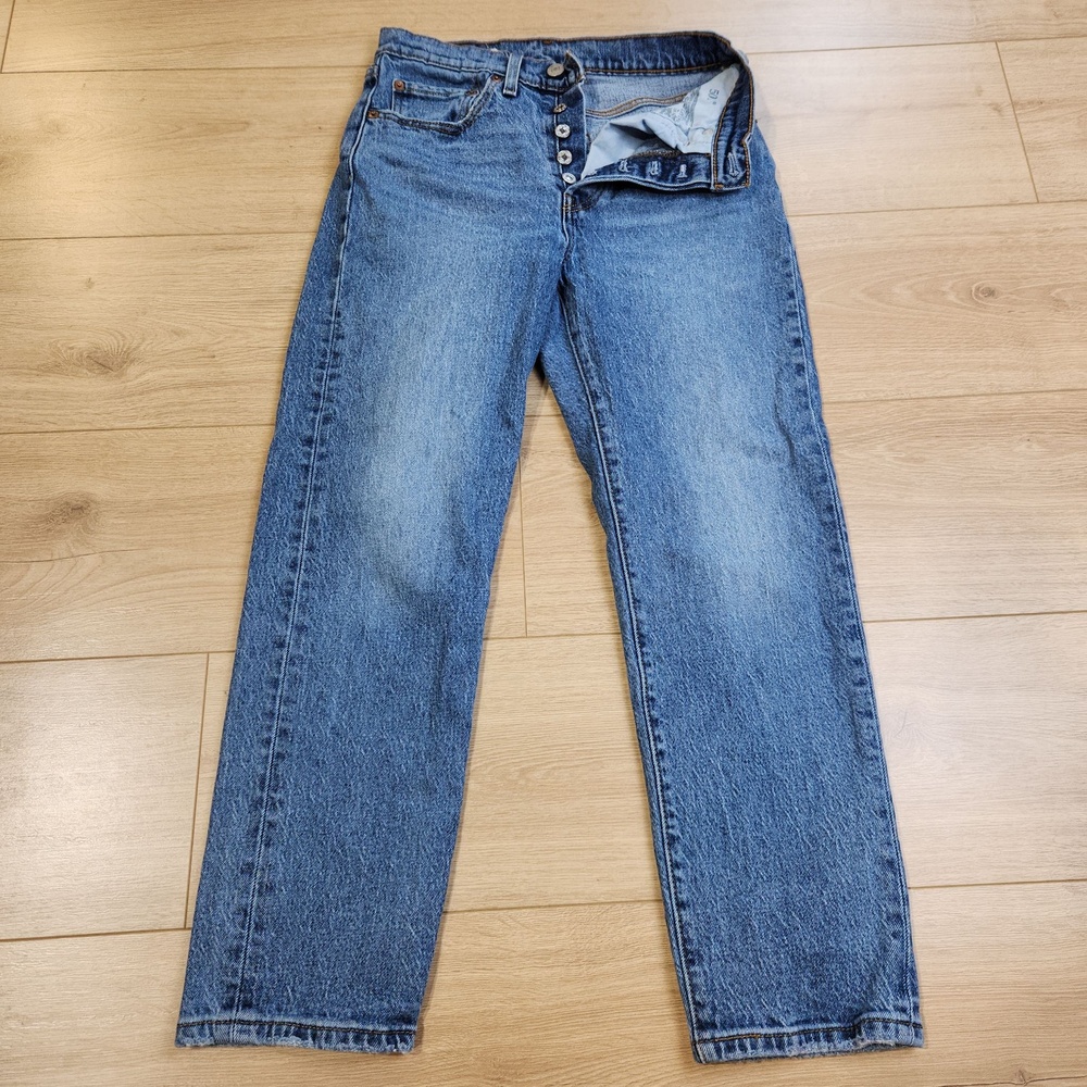 Levis 501 Jeans Womens 26x26 Medium Wash Blue High Rise Button Fly Stretch Denim